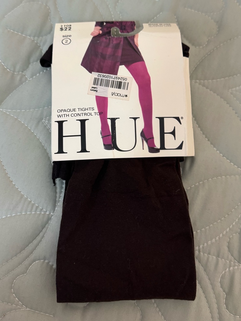 HUE Women's Opaque Control Top Tights Color Expresso Size 2 1 Pair